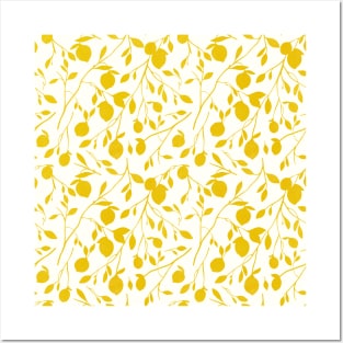 Yellow Lemons White Pattern Botanical Fresh Cute Posters and Art